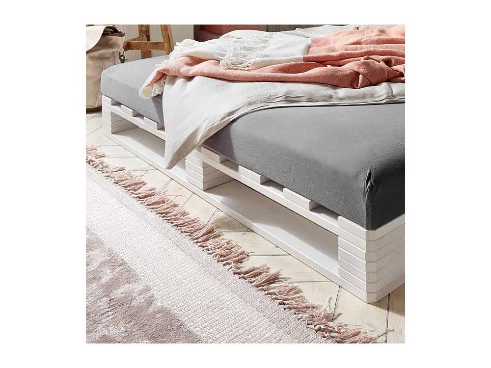 Futonbett aus Kiefer Massivholz Paletten Weiß gewachst