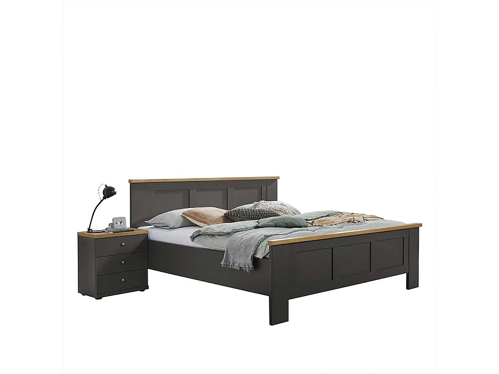 140 cm Landhaus Bett in Dunkelgrau und Eiche Bianco Made in Germany