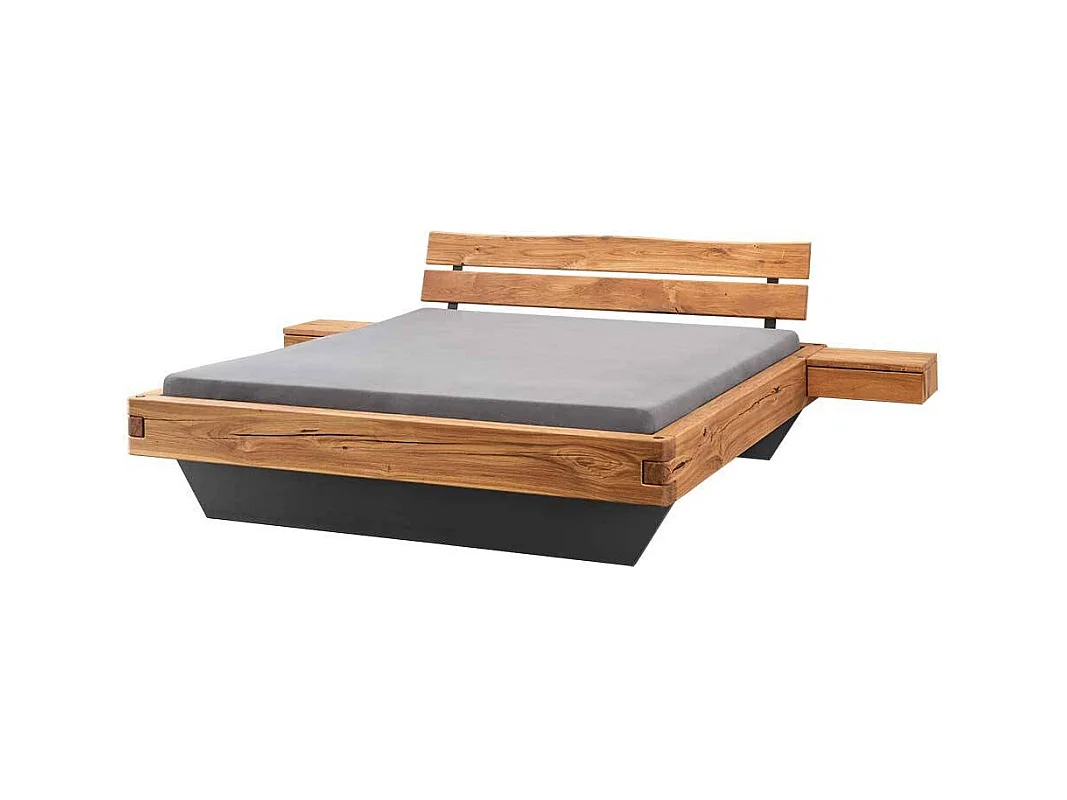 Doppelbett Massivholzbett in Wildeichefarben und Anthrazit