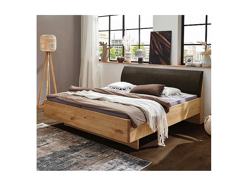 Doppelbett mit Polster in Dunkelbraun Kunstleder 48 cm Einstiegshöhe