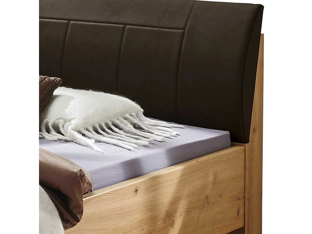 Doppelbett mit Polster in Dunkelbraun Kunstleder 48 cm Einstiegshöhe