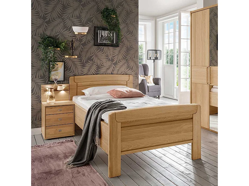 Komfortbett aus Eiche teilmassiv Nachtkonsole und LED Beleuchtung (zweiteilig)