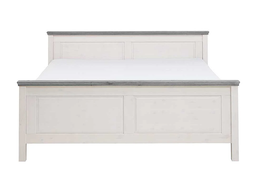 Landhaus Massivholzbett in Weiß Grau Kiefer