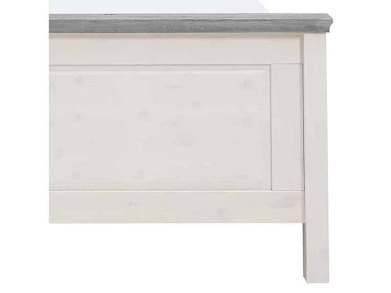 Landhaus Massivholzbett in Weiß Grau Kiefer