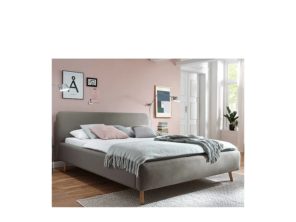 Bettgestell in Taupe Webstoff modern