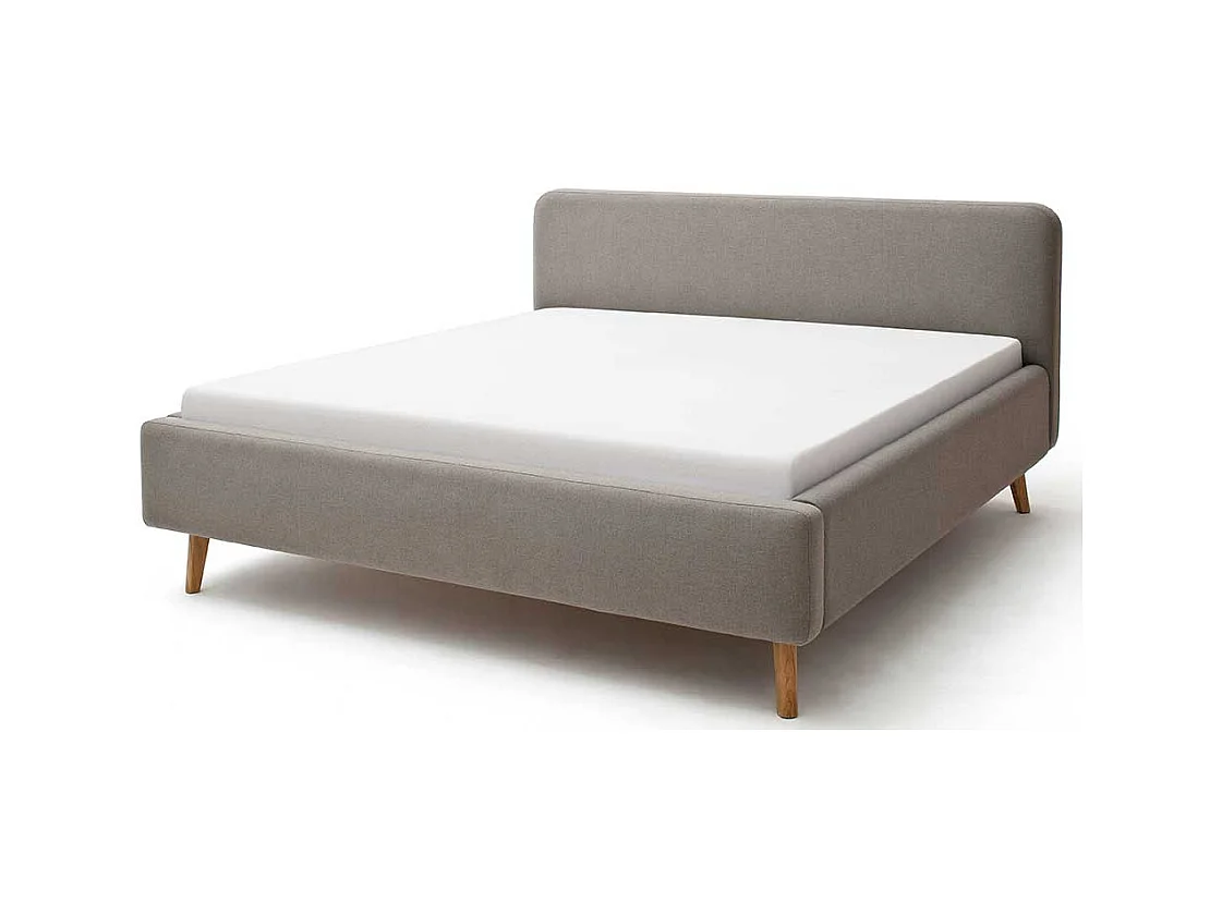 Bettgestell in Taupe Webstoff modern