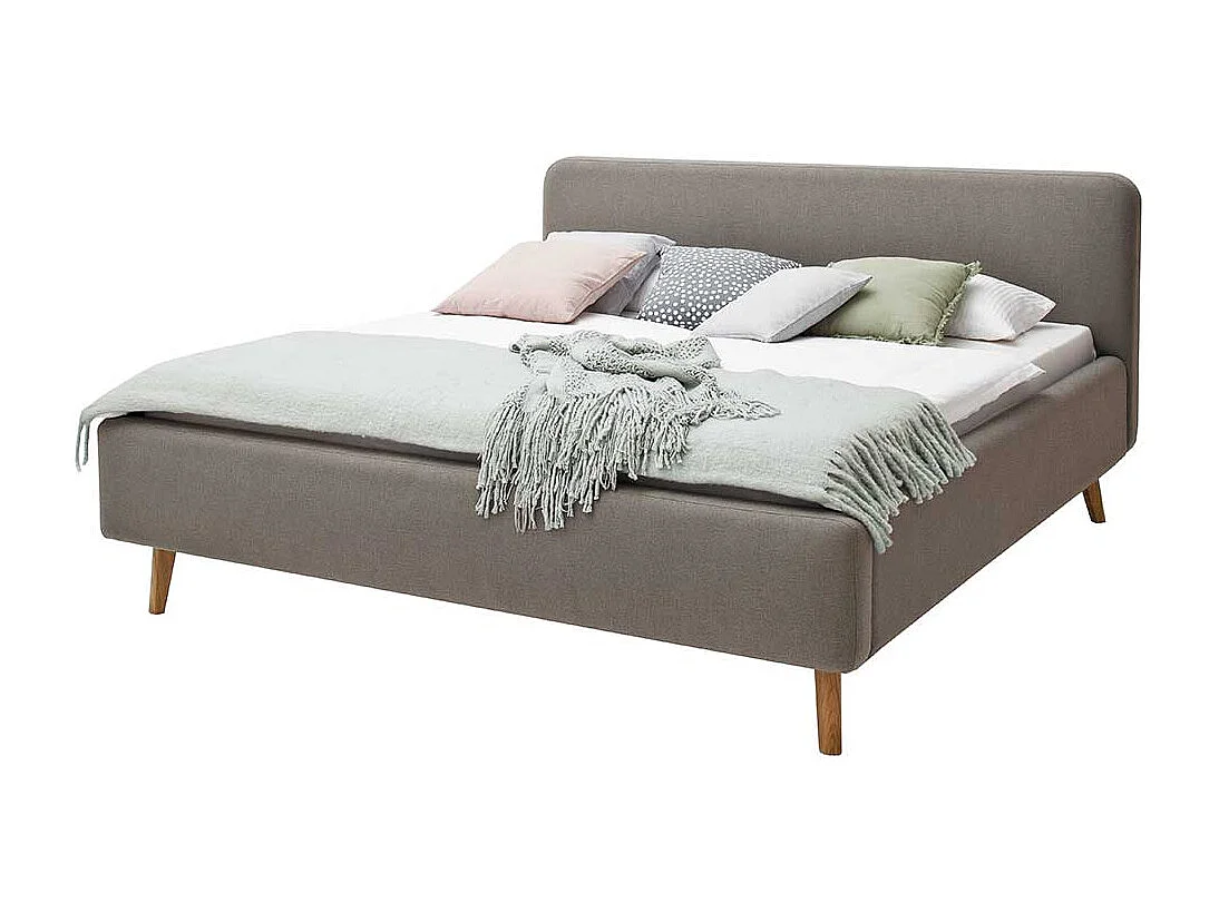 Bettgestell in Taupe Webstoff modern
