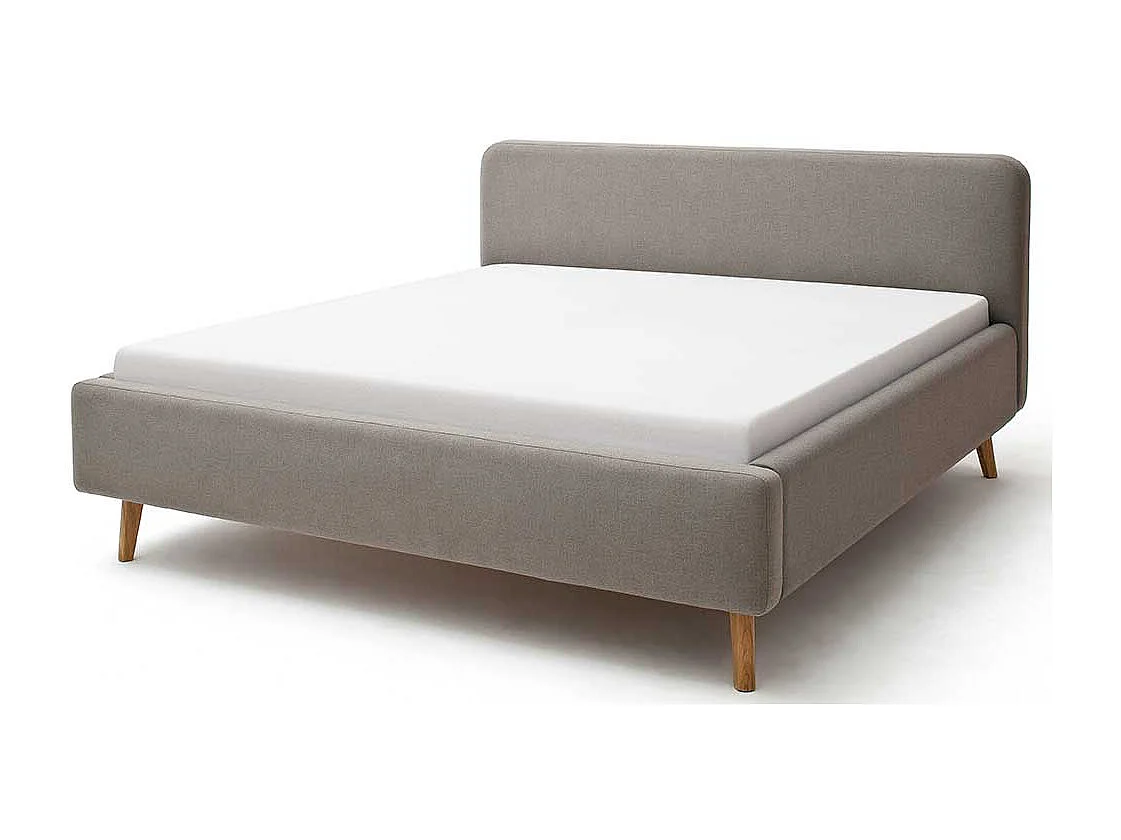 Bettgestell in Taupe Webstoff modern