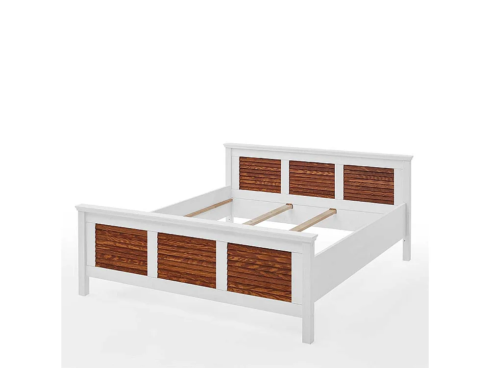 Landhaus Bett Kiefer in Weiß & Bernsteinfarben 53 cm Einstiegshöhe