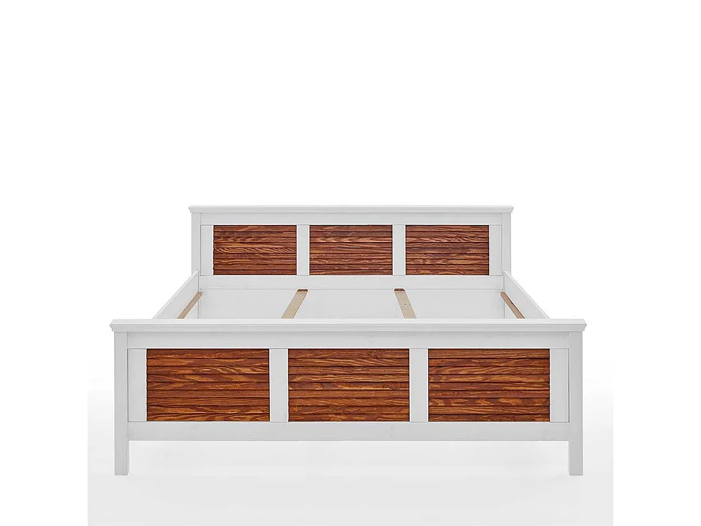 Landhaus Bett Kiefer in Weiß & Bernsteinfarben 53 cm Einstiegshöhe
