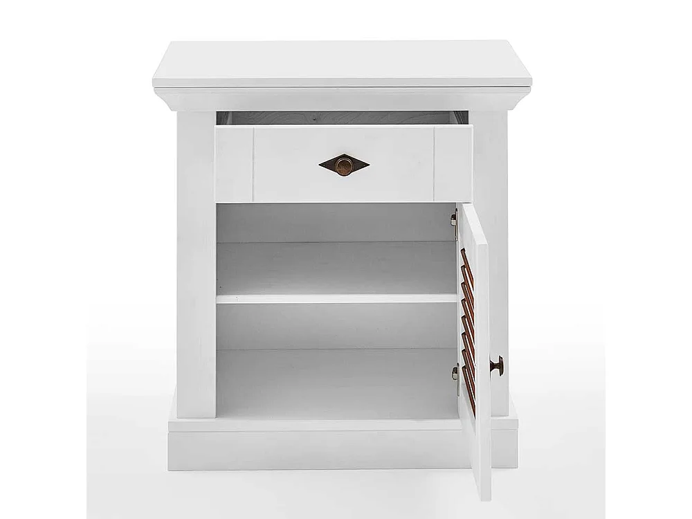 Landhaus Bett Kiefer in Weiß & Bernsteinfarben 53 cm Einstiegshöhe