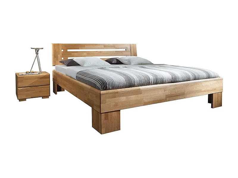 Doppelbett Set aus Wildeiche Massivholz honigfarben geölt (dreiteilig)