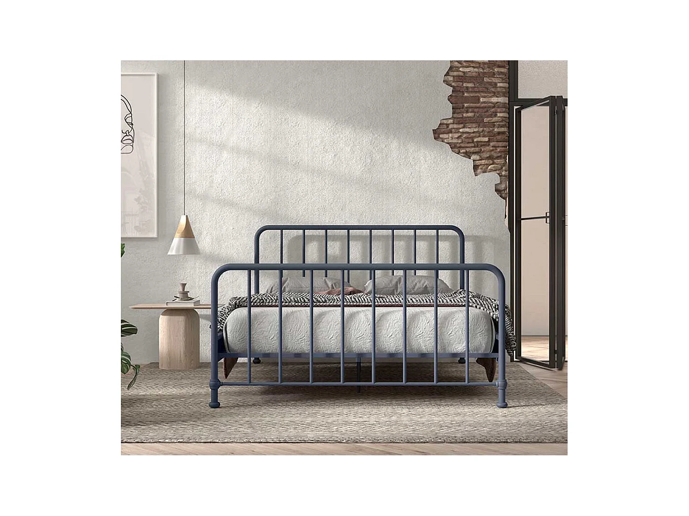 Metallrahmen Bett in Blau pulverbeschichtet