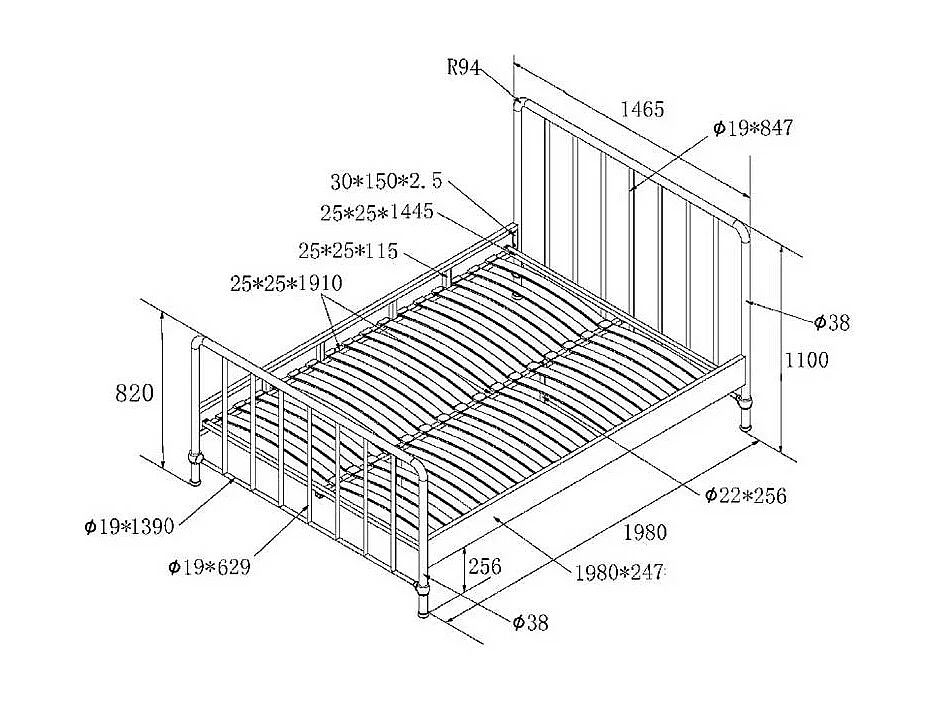 Metallrahmen Bett in Blau pulverbeschichtet