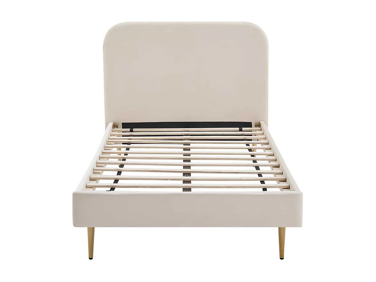 Samt Bett in Beige Vierfußgestell aus Metall Goldfarben