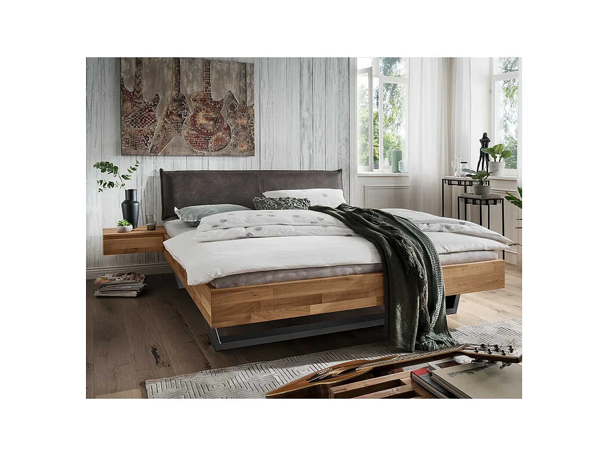 Kufenbett in Wildeichefarben und Anthrazit zwei Nachtkommoden (dreiteilig)