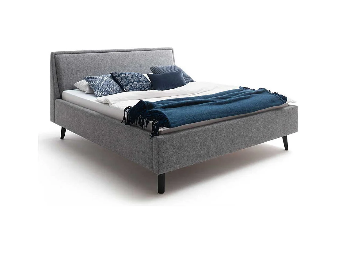 Graues Polsterbett im Skandi Design 50 cm Einstiegshöhe