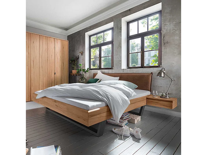 Bett Kombination aus Kernbuche Massivholz und Metall Industry Stil (dreiteilig)