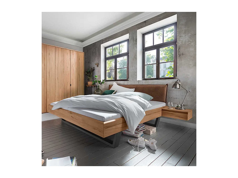 Bett Kombination aus Kernbuche Massivholz und Metall Industry Stil (dreiteilig)