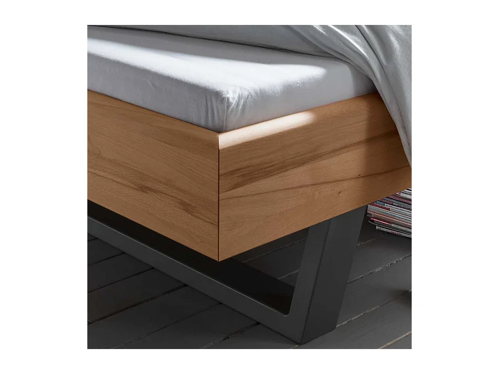 Bett Kombination aus Kernbuche Massivholz und Metall Industry Stil (dreiteilig)