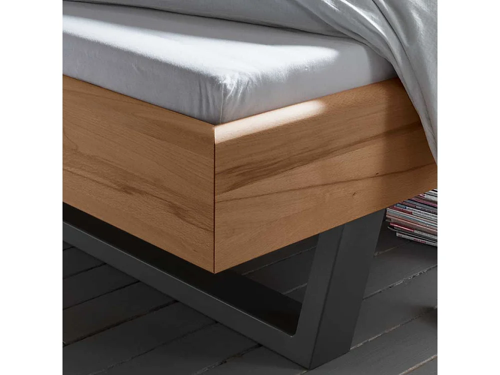 Bett Kombination aus Kernbuche Massivholz und Metall Industry Stil (dreiteilig)
