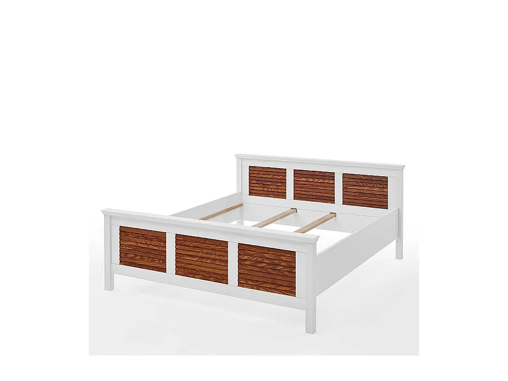 Landhaus Bett Kiefer in Weiß & Bernsteinfarben 53 cm Einstiegshöhe