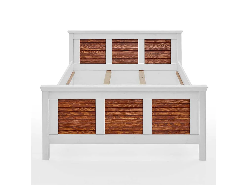 Landhaus Bett Kiefer in Weiß & Bernsteinfarben 53 cm Einstiegshöhe