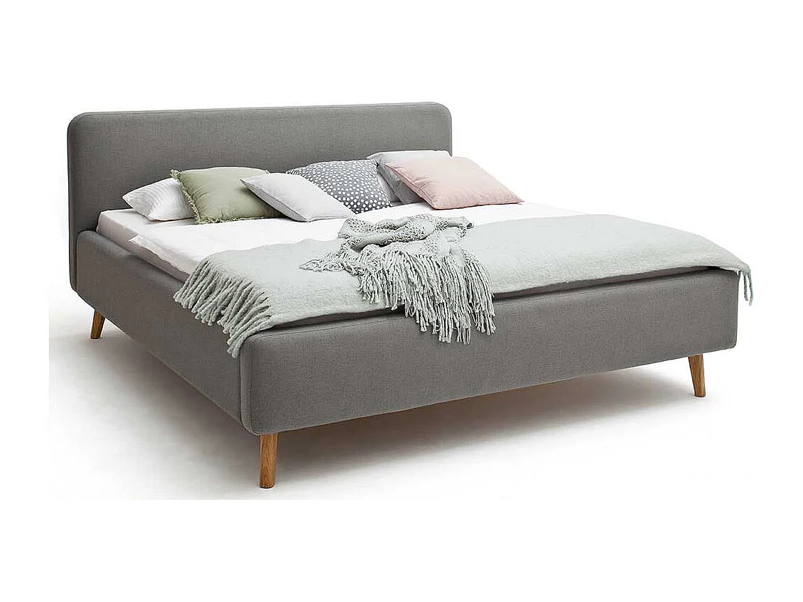 Doppelbettgestell in Hellgrau Webstoff modern