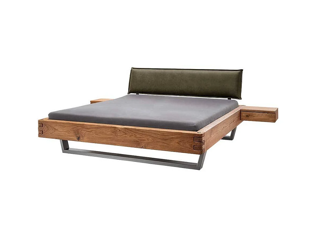Holzbettgestell Doppelbett in Wildeichefarben und Oliv Grün