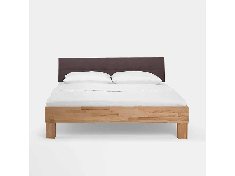Massivholzbett mit gepolstertem Kopfteil in Dunkelbraun Kernbuche geölt