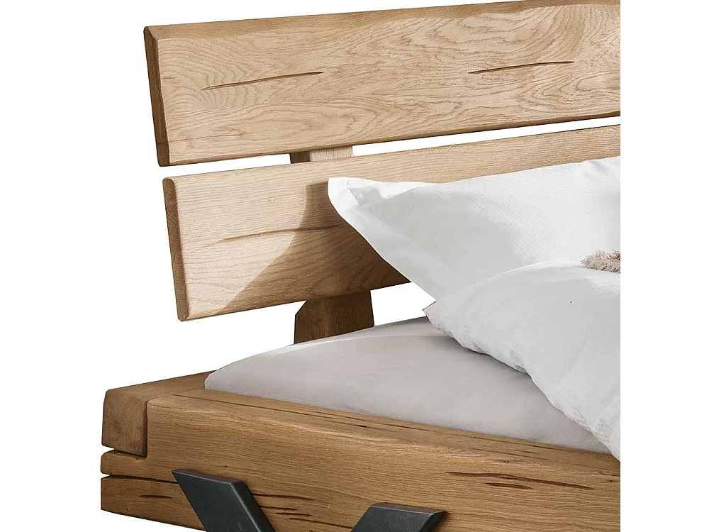 Balkenbett aus Wildeiche Massivholz 42 cm Einstiegshöhe