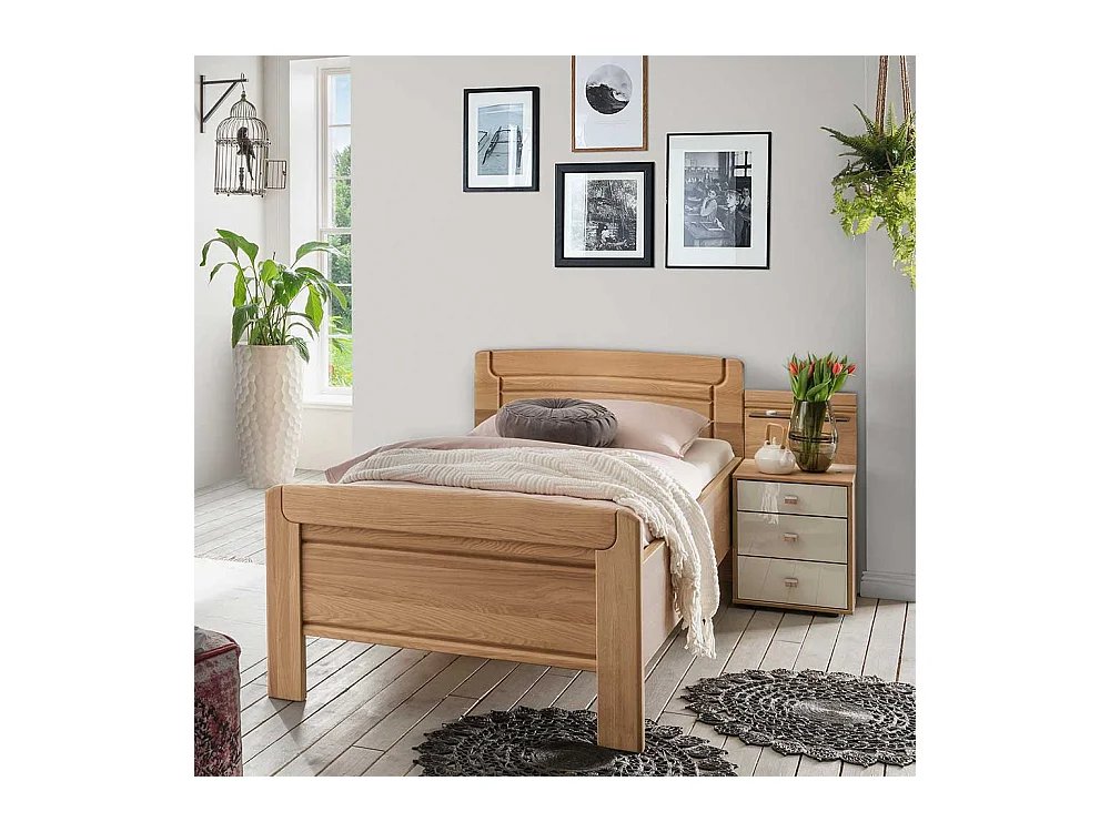 Einzelbett aus Eiche teilmassiv Beige Glas beschichtet (zweiteilig)