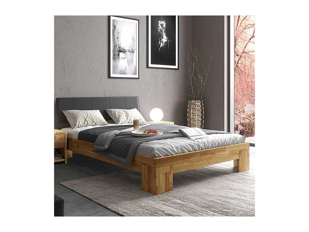 Doppelbett in Schwarz und Eiche 37 cm Einstiegshöhe