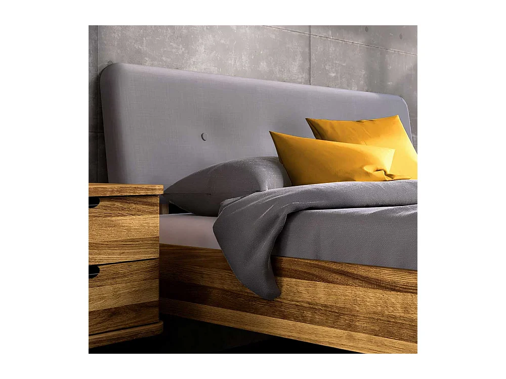 Bett Wildeiche mit Polsterkopfteil in modernem Design 41 cm Einstiegshöhe