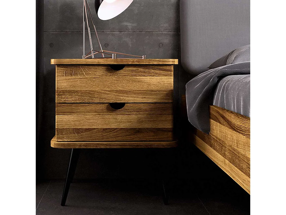 Bett Wildeiche mit Polsterkopfteil in modernem Design 41 cm Einstiegshöhe