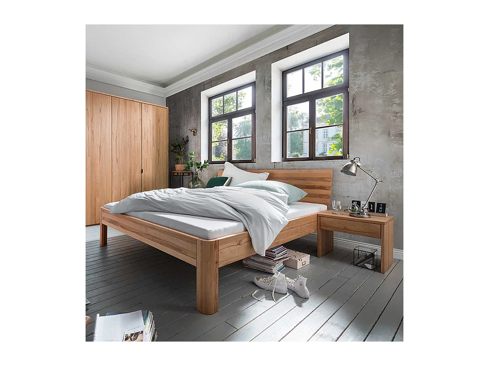 Massivbett mit Nakos aus Kernbuche Holz 45 cm Einstiegshöhe (dreiteilig)