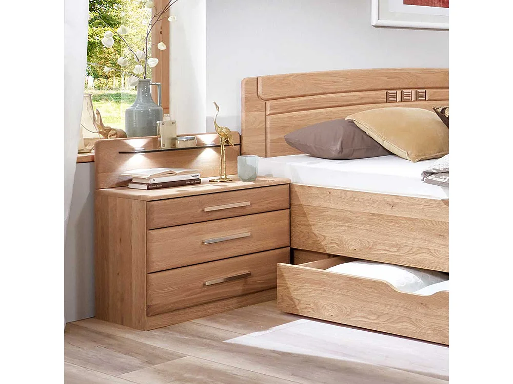 Ehebett aus Eiche teilmassiv LED Beleuchtung (dreiteilig)
