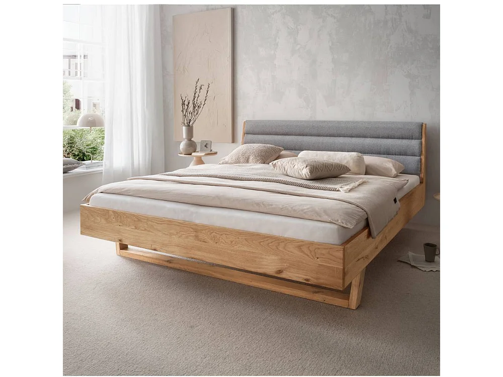 Massivholzbettgestell Ehebett in Grau und Wildeichefarben