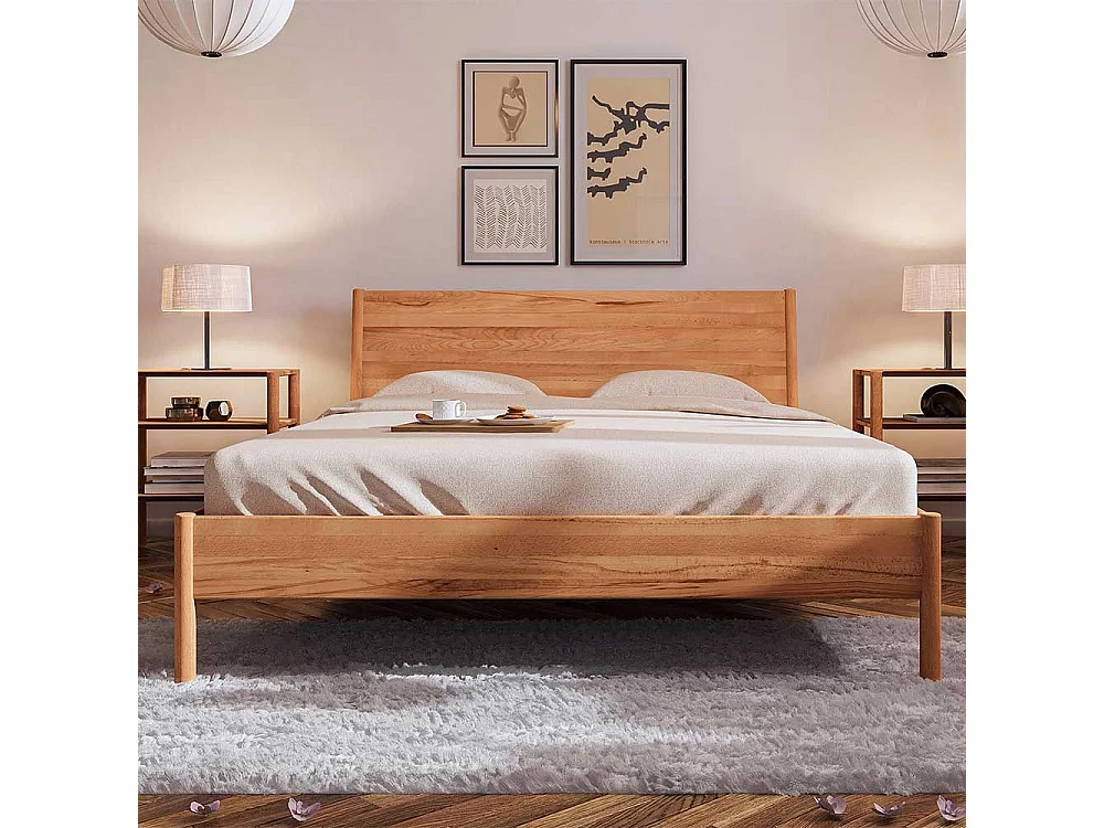 Bett Wildeiche geölt aus Massivholz wahlweise mit Nachtkonsolen