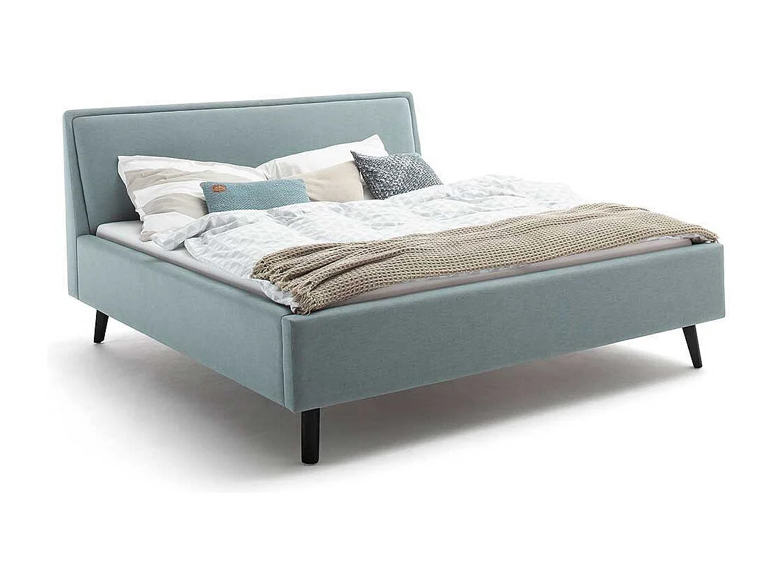 Modernes Polster Bett in Hellblau Vierfußgestell aus Holz