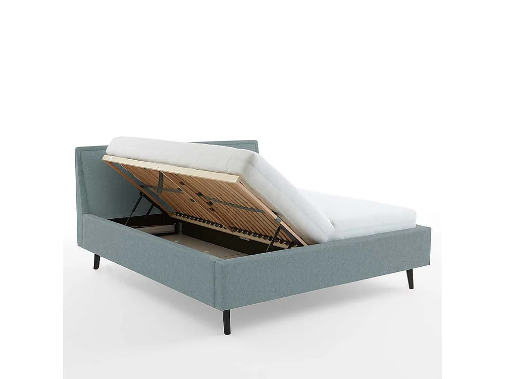 Modernes Polster Bett in Hellblau Vierfußgestell aus Holz