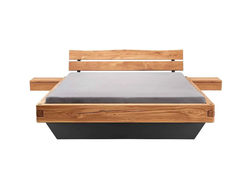 Doppelbett Massivholzbett in Wildeichefarben und Anthrazit