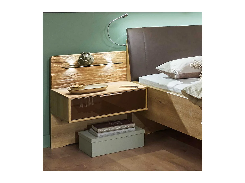 Bett mit Nachtkommoden in Eiche Bianco Dunkelbraun (dreiteilig)