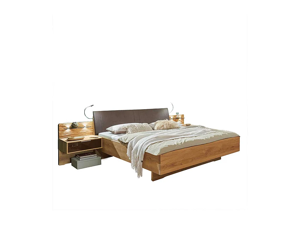 Bett mit Nachtkommoden in Eiche Bianco Dunkelbraun (dreiteilig)