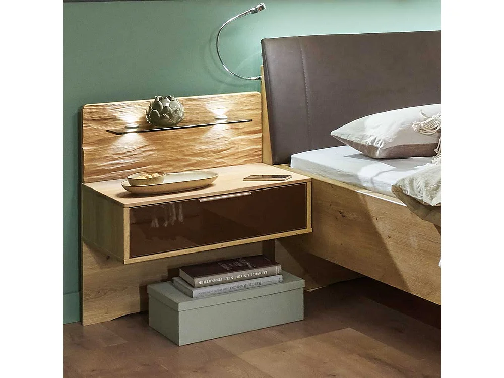 Bett mit Nachtkommoden in Eiche Bianco Dunkelbraun (dreiteilig)