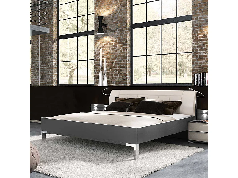 Bettrahmen in Braun und Creme Weiß LED Beleuchtung