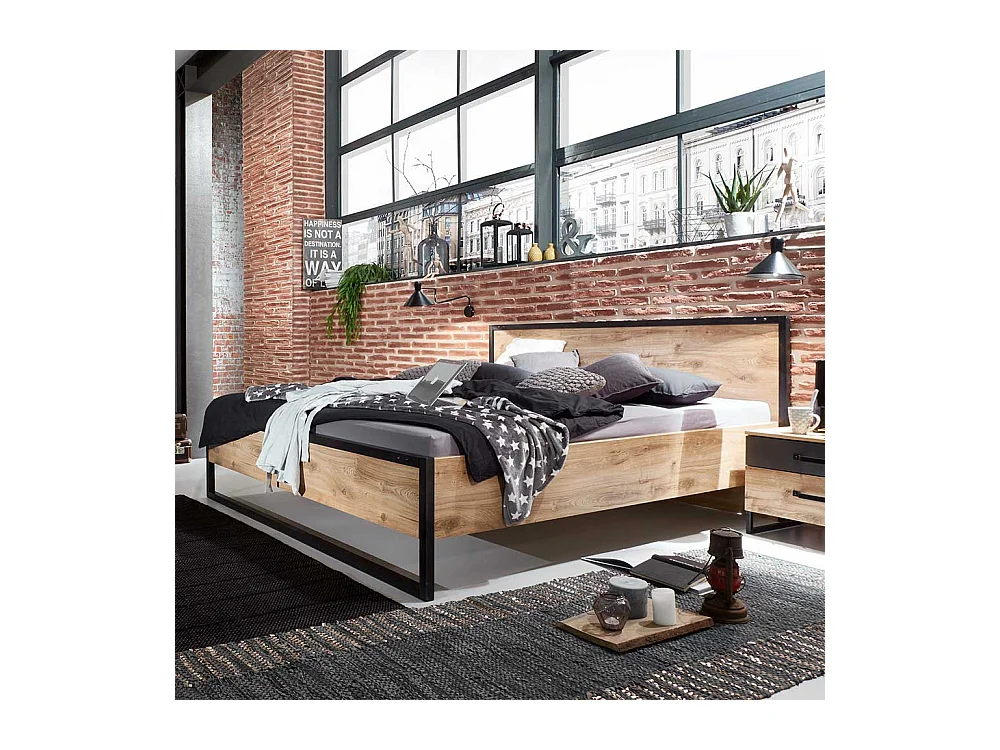 Doppel Bett im Industriestil Made in Germany 94 cm Kopfteil