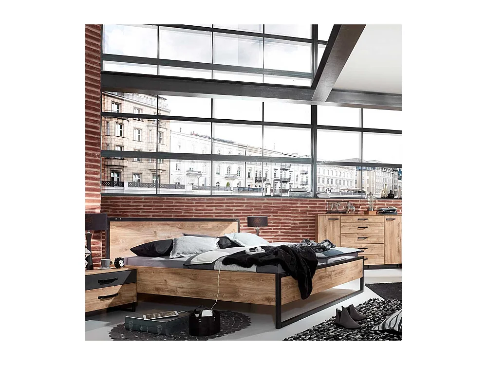 Doppel Bett im Industriestil Made in Germany 94 cm Kopfteil