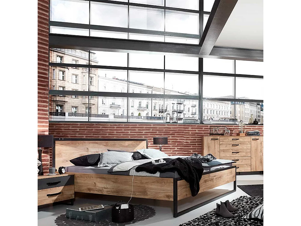 Doppel Bett im Industriestil Made in Germany 94 cm Kopfteil