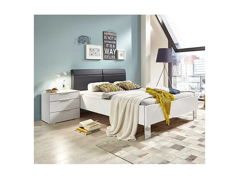 Großes Bett in modernem Design Weiß und Dunkelgrau